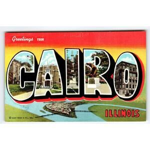 Greetings From Cairo Illinois Large Letter Postcard Linen Curt Teich Vintage